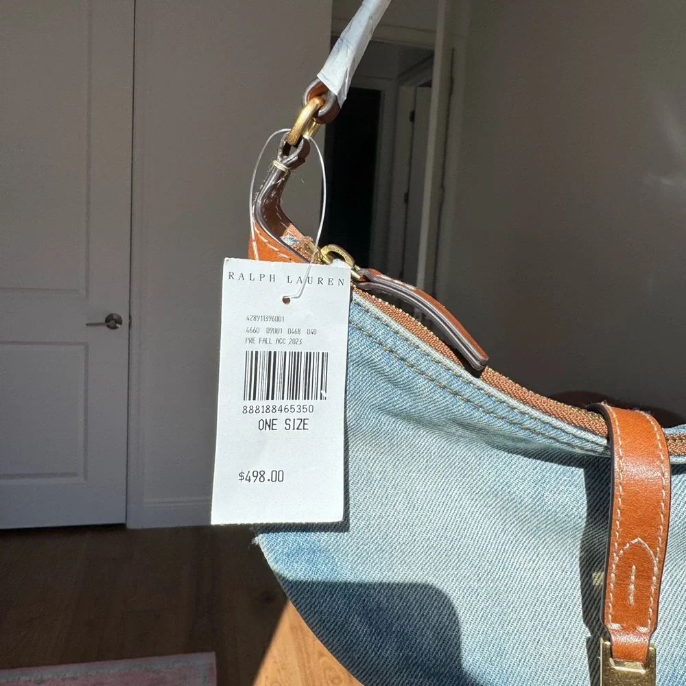 Ralph Lauren Polo ID Denim Crescent Shoulder Bag NWT - Picture 4 of 8